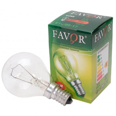 Лампа накаливания E14 40W Favor Шар Р45 FR (миньон) прозрачный — Городок мастеров