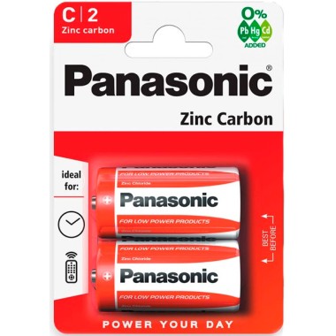 Батарейка R14С Panasonic Zinc Carbon BL-2 1.5V солевая 2шт — Городок мастеров