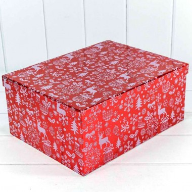 Коробка подарочная &quot;Новогодняя&quot; красная прямоугольная №4 25х18х10,5 см 730605/1634 — Городок мастеров