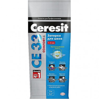 Затирка для плитки цементная Ceresit СЕ 33 Comfort 2 кг цвет №07 серый — Городок мастеров