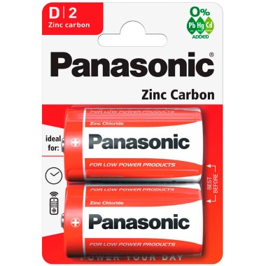 Батарейка R20D Panasonic Zinc Carbon BL-2 1.5V солевая 2шт — Городок мастеров