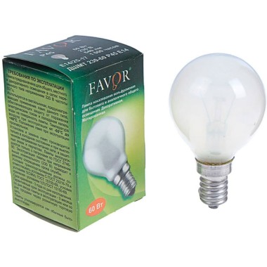 Лампа накал FAVOR Р45 60W E14 FR миньон шарик матовый — Городок мастеров