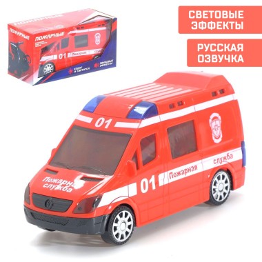 Игрушка машина пластиковая Автоград &quot;Пожарная служба&quot; световые и звуковые эффекты, работает от батареек AA (LR6), 3+ — Городок мастеров