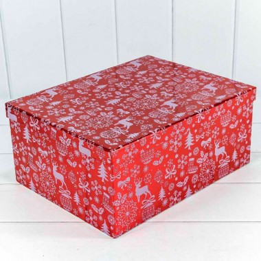 Коробка подарочная &quot;Новогодняя&quot; Красная прямоугольная №8 33х25,5х14,5 см 730605/1634 — Городок мастеров