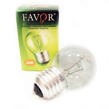 Лампа накал FAVOR Р45 40W E27 СL шарик прозрачный — Городок мастеров