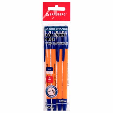 Ручка шариковая Brauberg ''М-500 Orange'' синяя 4 шт — Городок мастеров