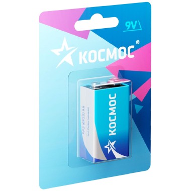 Батарейка солевая 6F22 Крона Космос BL-1 9V 1 шт KOC6F221BL — Городок мастеров