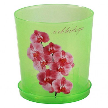 Горшок для орхидеи пластиковый 1,8 л d=14 см, h=15 см, цвет зеленый/прозрачный, с поддоном — Городок мастеров
