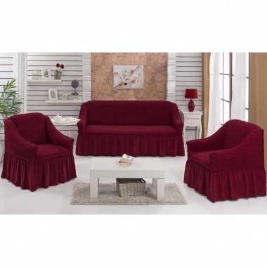 Комплект чехлов на диван и 2 кресла Karna &quot;Burumcuk Bulsan&quot; 3+1+1 бордовый — Городок мастеров
